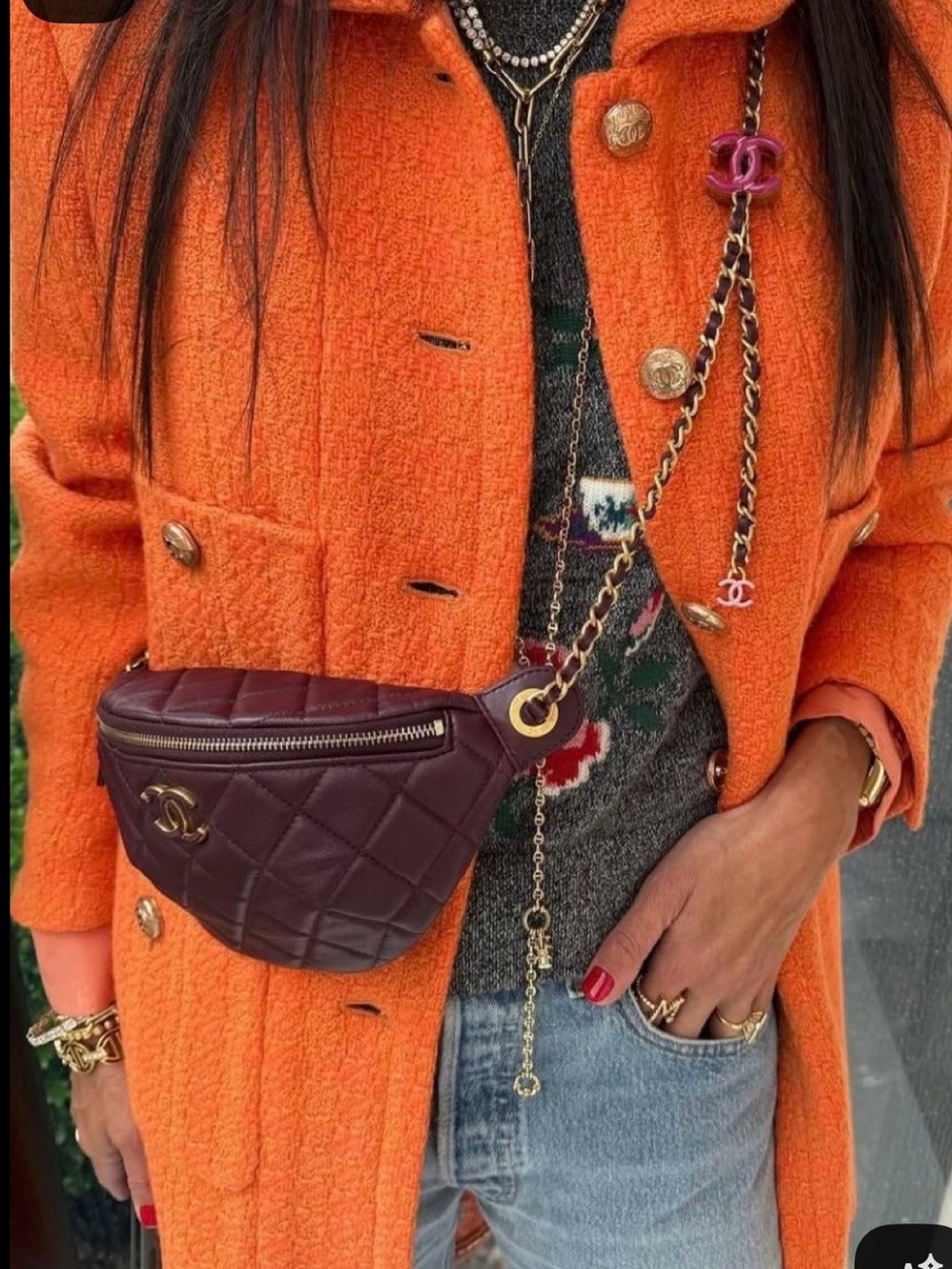 CHANEL Burgundy Quilted Leather Crossbody or Bum Belt Bag with Gold Hardware